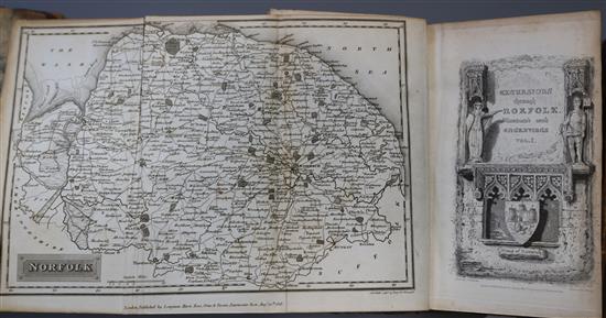 [Cromwell, Thomas Kitson] - Excursions in the County of Norfolk, 2 vols, 8vo, half calf, folding map and 2 engraved